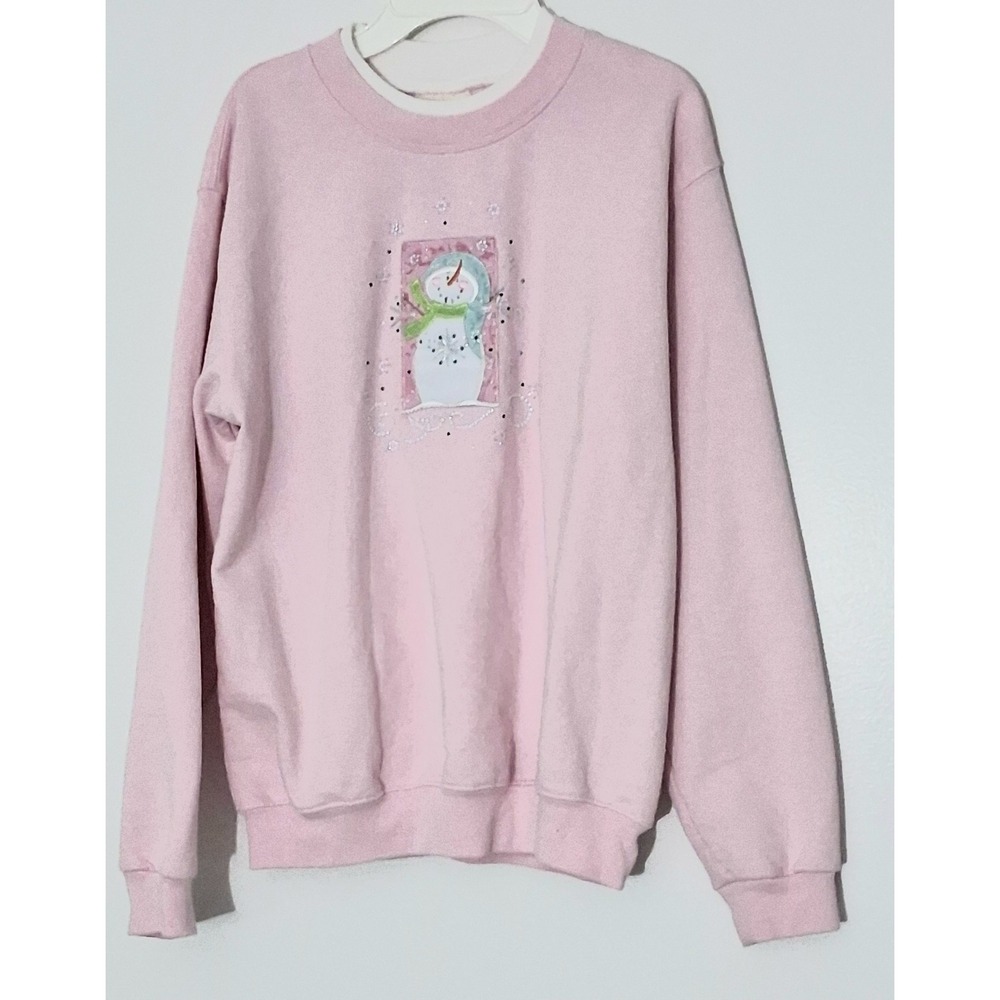 Top Stitch By Monring Sun Sweatshirt* Size Medium Pink Snowman Embroidered